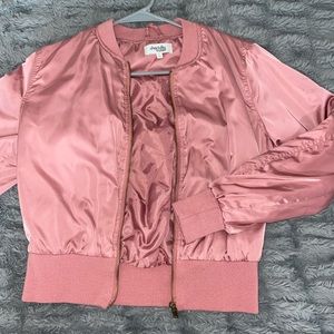 Small pink silky womens bomber jacket